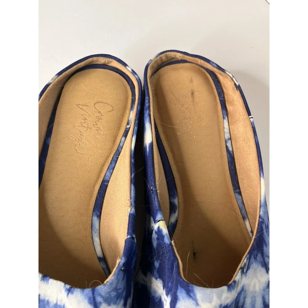 Crown Vintage Shoes  Sz 7 Blue Flat‎ espadrilles Tie Dye Mule